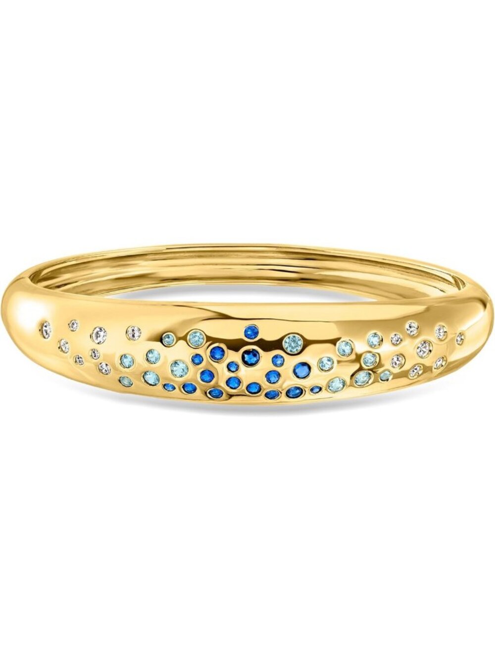 Elegant 14kt Yellow Gold-Plated Bangle Bracelet with Blue & White Gemstones